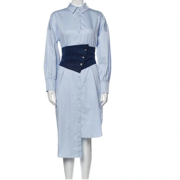 Tibi XS Corset Shirtdress Blue Cotton Poplin Midi Dress - Picture 2 of 12